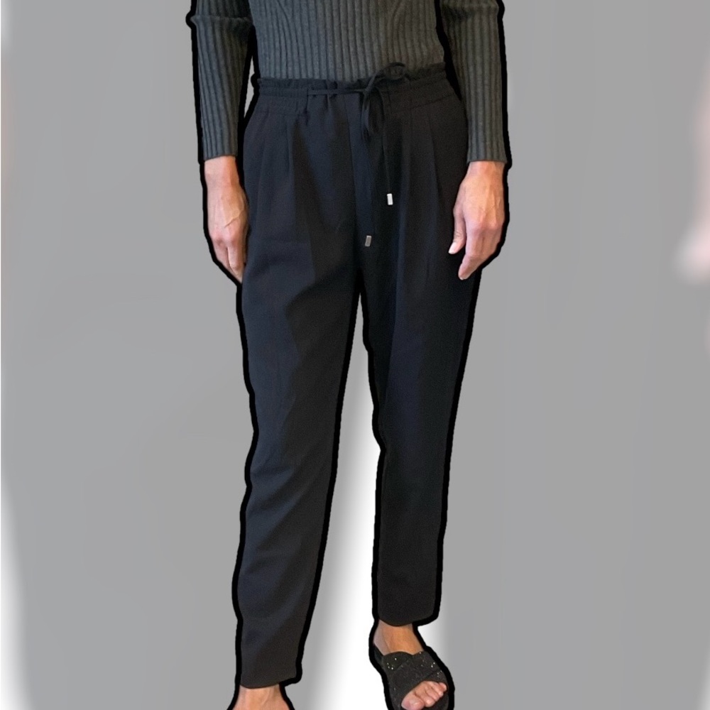 Zara Basic Polyester Sweatpant Style Pant elastic & drawstring waist Black, Sz S